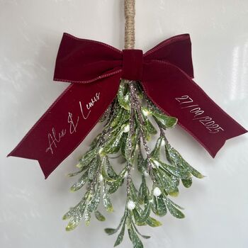 Glitter Mistletoe, Personalised Bow, Newly Wed Christmas Gift, 4 of 7