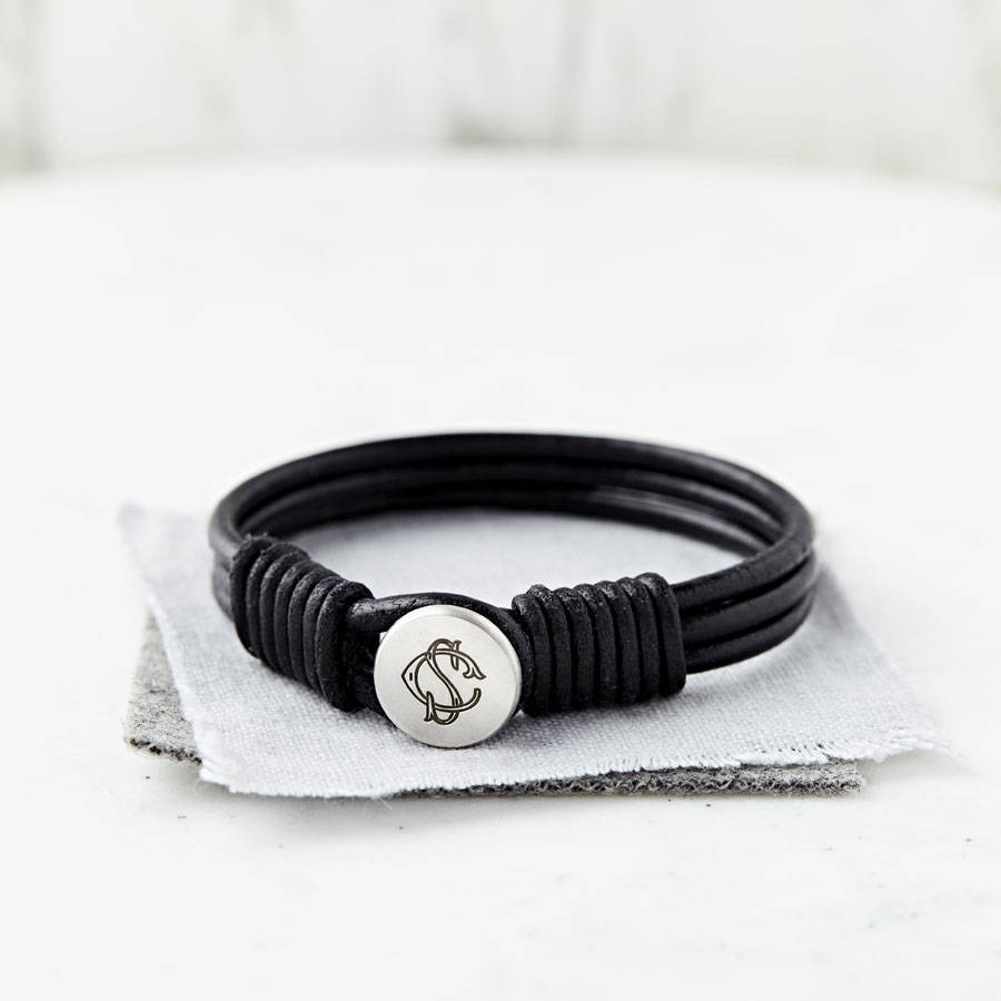 Personalised Silver And Leather Monogram Bracelet, 1 of 7