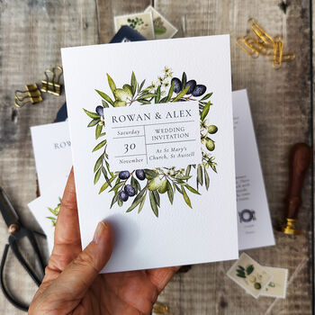 Mediterranean Olive Folded Invitations And Envelopes, 5 of 8