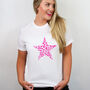 Neon Pink Leopard Print Star T Shirt, thumbnail 1 of 2