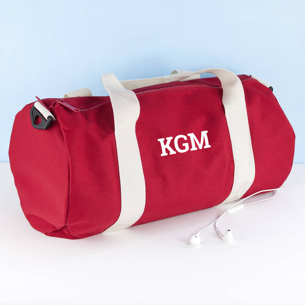 Monogrammed Barrel Gym Bag In Red, 1 of 8