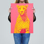 Cerise Cheetah Bold Animal Yellow Pink Wall Art Print, thumbnail 2 of 6