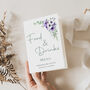 Wedding Table Menu In Deep Purple And White Floral, thumbnail 1 of 3
