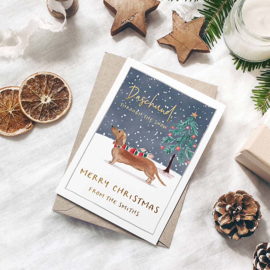 Personalised Tan Dachshund Christmas Card By Mitzi Prints