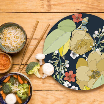 Round Placemats Set Heatproof Chica Camellia Navy, 12 of 12