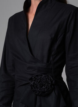 Barbara Black Evening Blouse With Bow And Rosette, 4 of 4