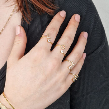 Gold Plated Adjustable Personalised Initial Ring, 2 of 5