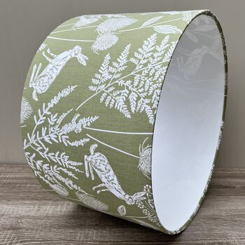 Kielder Hare Sage Green Wildlife Drum Lampshade, 2 of 10