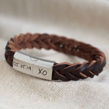 Personalised Men's Thick Woven Leather Bracelet, 6 of 12