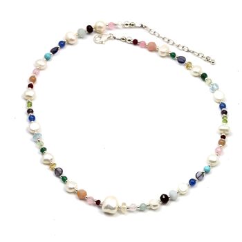 Multi Coloured Gemstone And Pearl Beaded Necklace, 6 of 12