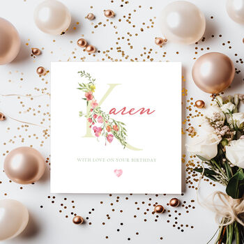 Name Birthday Card, With Floral Letter, 2 of 5