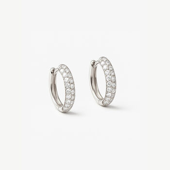 Women's Sterling Silver Small Pavé Hoop Earrings, 2 of 4