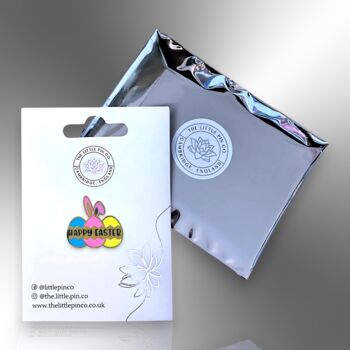 Happy Easter Three Egg Colourful Hard Enamel Pin, 5 of 8