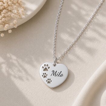 Personalised Engraved Name Necklace Dog Paw Print Design, 7 of 11
