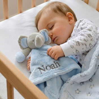 Personalised Grey Baby Gown And Blue Elephant Comforter Set, 5 of 12