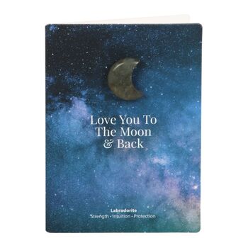 Moon And Back Labradorite Crystal Moon Greeting Card, 2 of 2