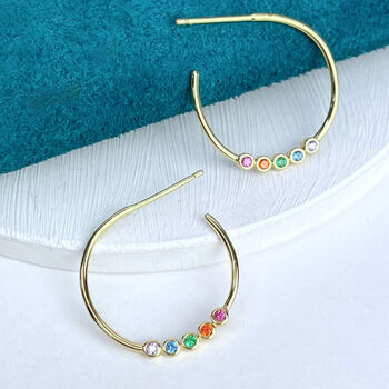 18ct Gold Rainbow Hoop Earrings, 2 of 7