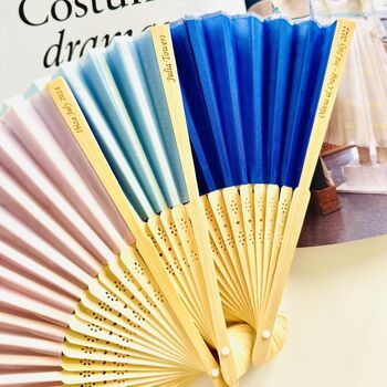 Personalised Blue Silk Fan For Women, 2 of 11