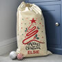 Personalised Christmas Tree Red Swirl Cotton Sack, thumbnail 1 of 2