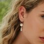 Silver Baroque Pearl And Flower Dangle Earrings, thumbnail 2 of 6