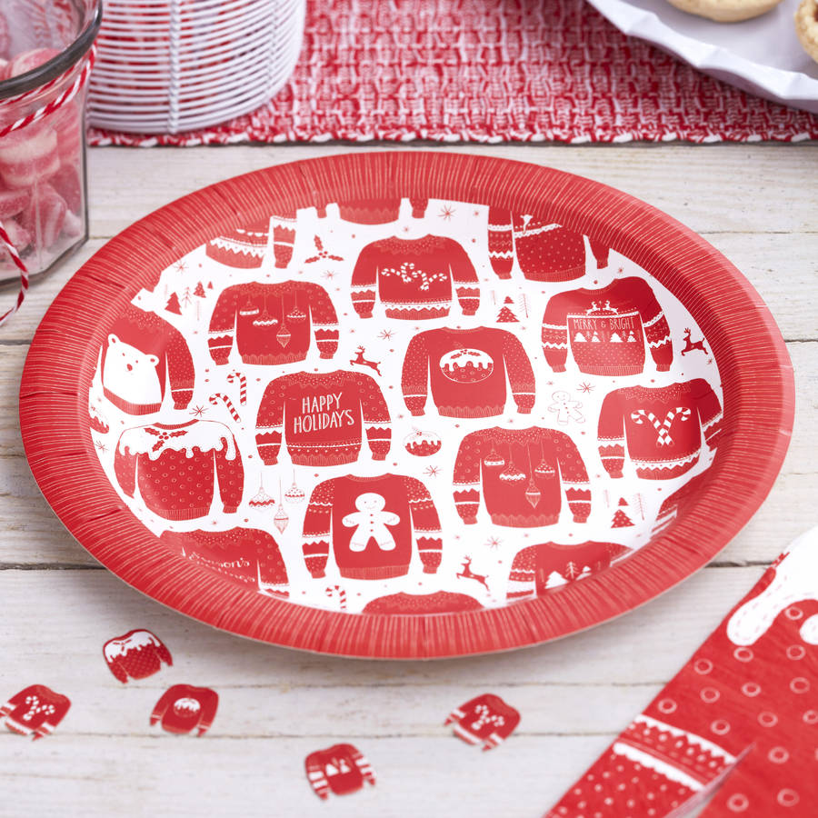 Red And White Christmas Jumper Paper Plates, 1 of 3