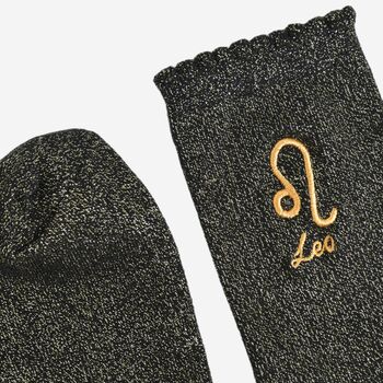 Women's Glitter Socks Black Gold Zodiac Leo, 4 of 5