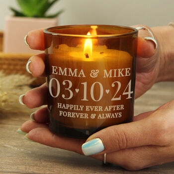 Personalised Amber Glass Candle – Wedding Or Anniversary Keepsake, 4 of 7