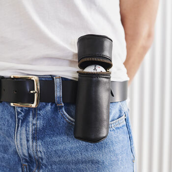 Personalised Leather Three Golf Ball Holder With Belt Loop, 3 of 5