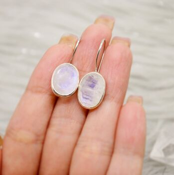 Rainbow Moonstone Sterling Silver Oval Earrings, 11 of 12