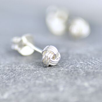 Unisex Sterling Silver Tiny Knot Stud Earrings, 6 of 6