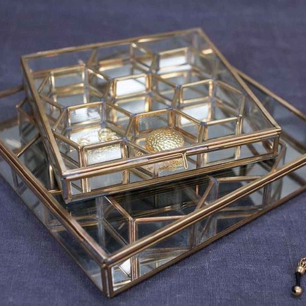 Antique Brass And Glass Jewellery Box By Posh Totty Designs