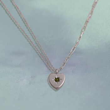 Peridot Heart Charm Double Chain Necklace, 9 of 10