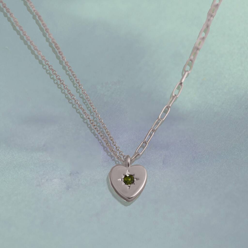 Peridot Heart Charm Double Chain Necklace By Junk Jewels ...