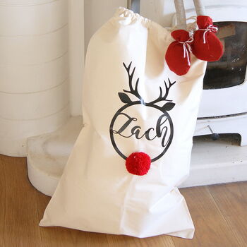 Pom Pom Rudolph Personalised Christmas Stocking, 4 of 8