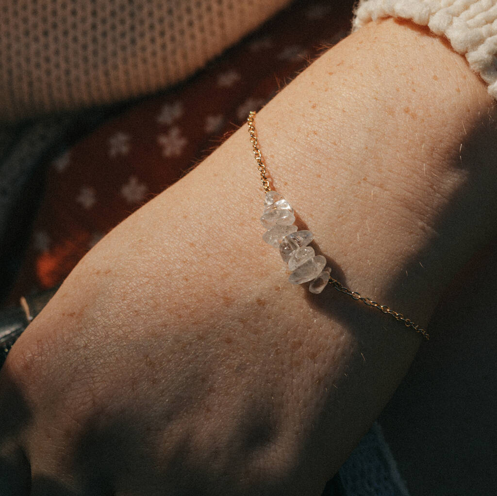 Gold Tone Clear Quartz Crystal Bracelet, 1 of 3