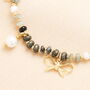 Semi Precious Black Beaded Bow Charm Bracelet In Gold, thumbnail 2 of 2