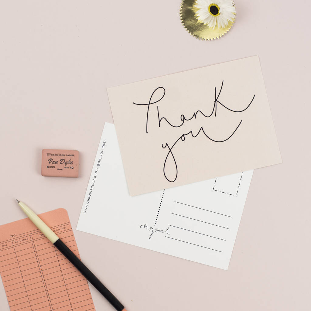 'Thank You' Hand Lettered Simple Postcard By Oh Squirrel