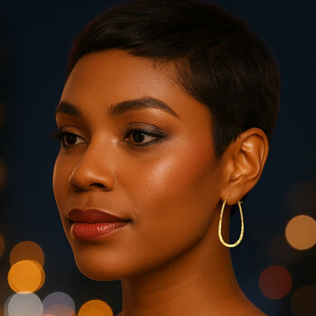 Oval Battered Sterling Silver Hoop Earrings, 3 of 5