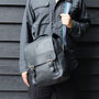 'Rigby' Personalised Leather Messenger Bag In Black, thumbnail 2 of 9