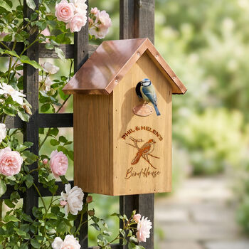 Engraved Garden Bird Box With Copper Roof, 6 of 8