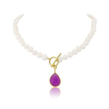 Mustique Pearl Necklace With Lavender Chalcedony Drop, 2 of 6