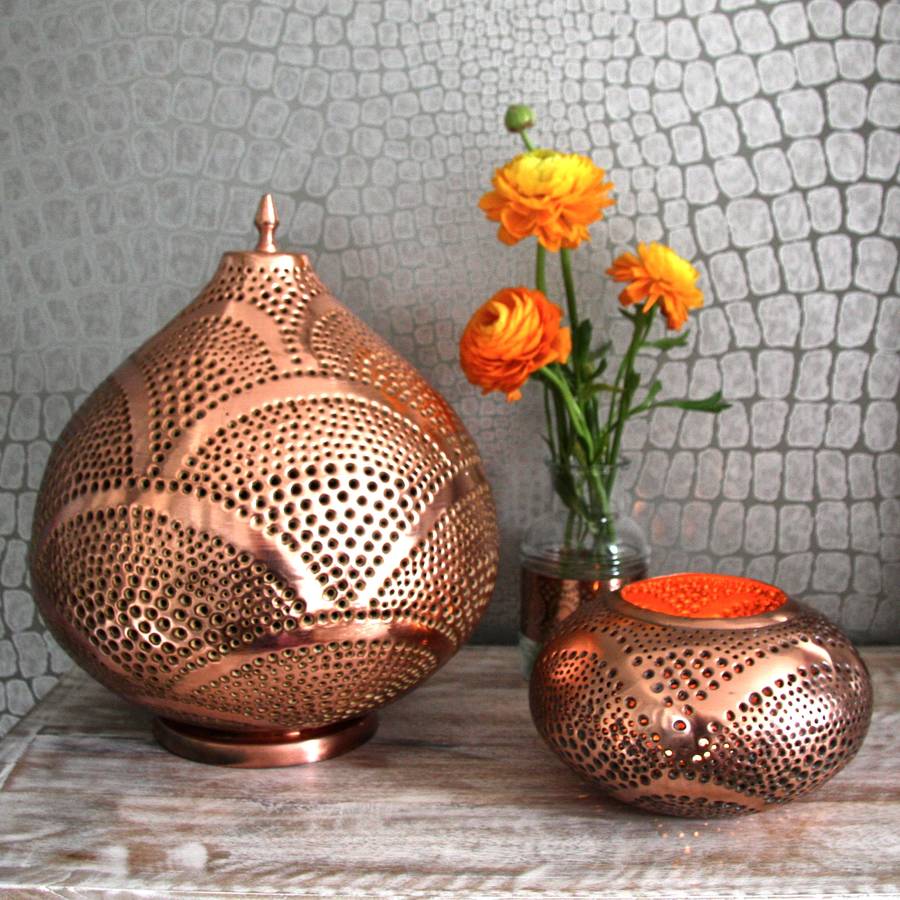 copper oval moroccan tealight lantern by london garden trading