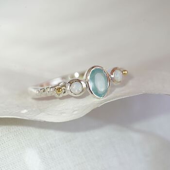 White Opal Ring With Aqua Chalcedony, 2 of 8
