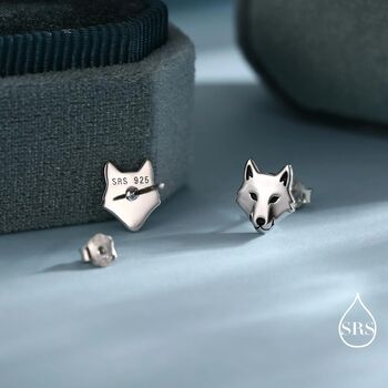 Wolf Head Stud Earrings In Sterling Silver, 3 of 12