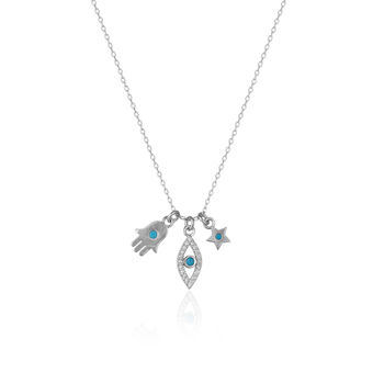 Hamsa Evil Eye Star Turquoise Sterling Silver Necklace, 6 of 6