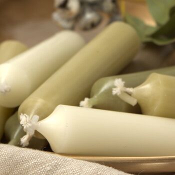 10 Short Dinner Candles | Ivory And Green Assortment, 4 of 7