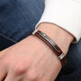 Men's Leather And Ruthenium Bracelet, thumbnail 1 of 5