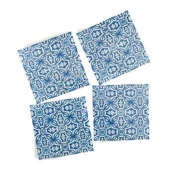'Blue Turkish Flower' Handprinted Ceramic Tiles, 10 of 10