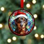 Dachshund Dapple In Santa Hat Suncatcher Decoration, thumbnail 3 of 6