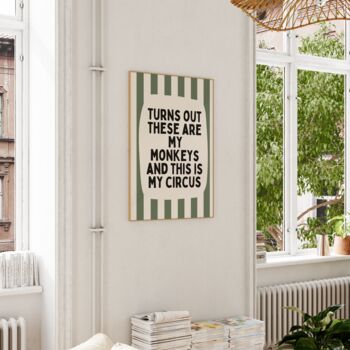 Turns Out These Are My Monkeys Wall Print | Olive Green And Cream, 2 of 3